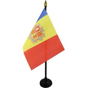AZ FLAG Andorra Table Flag 4'' x 6'' - Andorran Desk Flag 15 x 10 cm - Golden Spear top