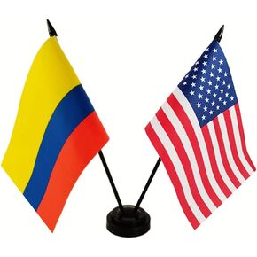 American & Colombia Desk Flag Set, American & Colombian Table Flag, 8 x 5 Inches American & Colombia Deluxe Desk Flag - Miniature American & Colombia Table Flag