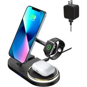 3 in 1 Cell Phone Wireless Chargers,Charging Station for Multiple Devices Apple,Fast Wireless Charger Stand for iPhone 14/13/12/11/Pro/Max,for Apple Watch,for AirPods(Black)