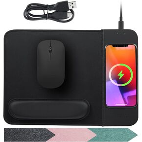 15W Wireless Charging Mouse Pad with Detachable Wrist Support and 20W Power Adapter, Fast QI Wireless Phone Charger Mouse Mat for iPhone 14/13/12/11/X/8 and Samsung Multiple Devices (Black)