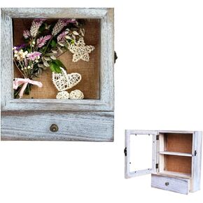 Shadow Box Picture Frame with Shelves,1 Drawer 1 Removable Shelfs Display Cases, Collect Medals, Coins, Pictures, Flowers, Weddings, Military Babies (Deep Carbonization)