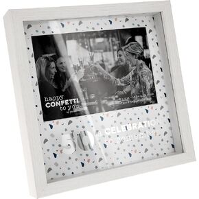 Pavilion - 50 A Celebration to Remember - 7.5" Square Shadow Box 4" x 6" Horizontal Picture Frame Photograph Memory Holder 50th Birthday Party Decoration Novelty Gift Milestone Birthday Present
