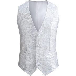 Lars Amadeus Sequin Waistcoat for Men's V-Neck Sleeveless Disco Sparkly Suit Vest