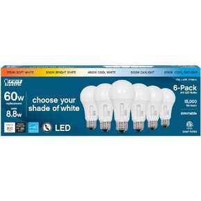 Feit Electric LED 5-Color Choice - 60W Equivalent - 800 Lumen, 2700K Soft Whit, 3000K Bright White, 4000K Cool White, 5000K Daylight and 6500K Cool Daylight, A19, ART 1715914