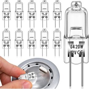 DORESshop Halogen Light Bulbs, 10 Pack G4 Bulb, Halogen Light Bulbs 2 Pin 12V 20W T3 Bi-Pin G4 Base 350lm Long Lifetime Dimmable 3000K Halogen Bulbs for Under Cabinet Puck Light, Chandeliers