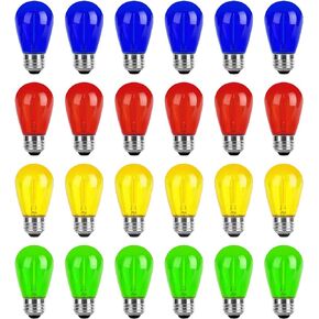 24-Pack String Light Bulbs, S14 Outdoor Waterproof Replacement Bulb, E26 Base Bulbs, 1W 120V, 2700K Warm White