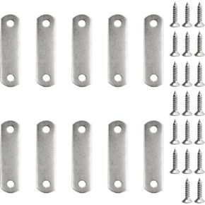 MroMax 20Pcs Flat Mending Plates 0.87" x 0.35" Iron Straight Bracket Joining Plates Bracket Connector with Screws for Mending Fixing Repairs Picture Frame, Furniture Cabinet Layer Board, DIY Project