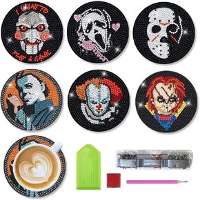 4 Pcs Diamond Painting Coasters Kits Badge with Holder,5D Cool Cartoon Magic Cup Coasters Diamond Art Sets for Beginners Kids Adults DIY Funny Gift