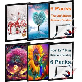 2 Pcs Flexible PVC Frames for Diamond Art, for 30*40 cm Diamond Painting (Need Trimming) , for 10x14inch Picture, Not Wood Frame, Self-Adhesive Magnetic Frame for Home Decor Wall Door Fridge (Black)