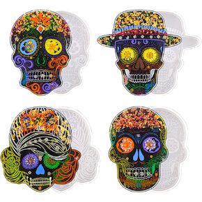KDO Skull Resin Coaster Molds, Large Skull Shape Silicone Molds for Epoxy Resin, Skeleton Skull Decor Epoxy Resin Mold for Coaster, Home Decor, Outdoor, Resin Casting Art Crafts 4Pack in Kuwait