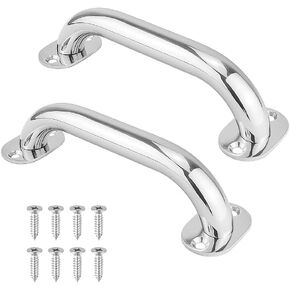 Marine Grab Handle 316 Stainless Steel Boat Handles Grab Polished Handrail,9 Inch Round Marine Handle Hand Rail, Deck Hardware Handrails for Boat Marine Yacht/RV, Pack of 2