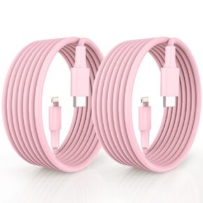 USB C to Lightning Cable, 2Pack 10FT 20W 【Apple MFi Certified】 Extra Long iPhone Fast Charger Cable Power Charging Cord for iPhone 14/13/12/Pro/Pro Max/Mini/11/Pro Max/XS/MAX/XR/X/ 8/8Plus, Pink