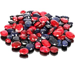 GEMHUB Approx 100 CT. Set of 7 PCS Natural Faceted Blue Sapphire & Ruby Gemstone Beads for Jewelry