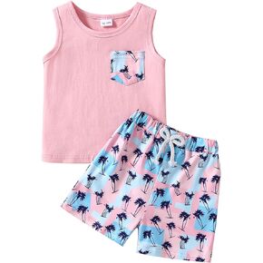 Toddler Boy Clothes Sleeveless Tank Tops+Shorts Beach Summer Outfits 1-5 T