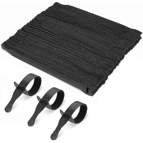 Starument Hook and Loop Cable Ties (8 x 1/2 inch, 100-pack), Premium Industrial Grade and Reusable Fastening Cord Straps for Home, Office and Outdoors, Black