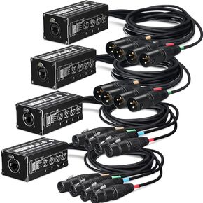 4 Pack 4 Channel 3 Pin Audio Snake XLR Cable Breakout XLR Over RJ45 Multi Network Snake Receiver with 3.3 ft Cable Snake Box Extender for Stage Lighting Home Recording Studio (Colorful Plug)