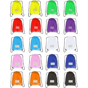 Drawstring Backpack Bags 20 Packs Reflective String Bags for Gym Sports Trip Pedestrianism Cinch Sack DIY for Women Men with Memo Card(sky blue light blue)