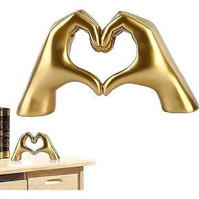 Hand Gesture Statues-Heart Shape Finger Statues Gold Home Decor Modern Style Figurine Decorative Ornaments for Living Room, Bedroom, Office Desktop, Cabinets