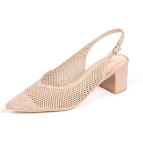 Frank Mully Women's Slingback Heels Pointed Toe Work Pumps Comfortable Chunky Pumps Knitted Closed Toe Stylish Dressy Shoes