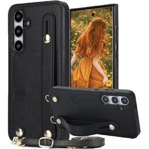 Ysnzaq Crossbody Wallet Case for Samsung Galaxy S24+, Adjustable Long Lanyard with Card Slot Holder Phone Cover for Samsung Galaxy S24 Plus WD Black