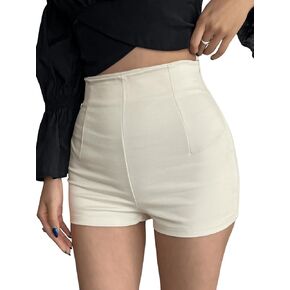Floerns Women's Casual High Waisted Straight Leg Skinny Zip Up Workout Shorts