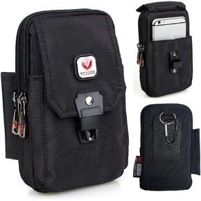 Large Multi-Purpose Nylon Cell Phone Belt Holster for iPhone 15 Pro Max Case 14 Pro Max Galaxy S24 Ultra S23 Ultra Universal Dual Smartphone Pouch with Belt Loop Clip for Men for 2 Mobile Phones