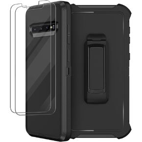 for Samsung Galaxy S10 Case with Belt Clip Holster, 2 x Screen Protector, [Military Grade Drop Protection] Heavy Duty Full Body Shockproof Rugged Protective Cover for Samsung Galaxy S10 Black