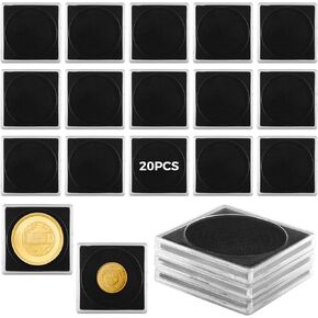 20 PCS Acrylic Coin Collection Cases, Coin Cases with Adjustable Foam Bases, Universal Coin Snap Holders, Souvenir Coin Protection Cases for Collectors, Coin Dollar Bill Collection Supplies