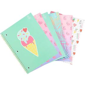 Yoobi College Ruled 8 x 10.5" Spiral Notebook Set – Bulk 6-Pack of 1 Subject Notebooks, Variety of Cute Designs – 100 Perforated 3-Hole Punched Sheets, For School, Office & Home