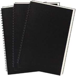 DSTELIN 9 inch x 6 inch, 100GSM, Blank Spiral Notebook, 3-Pack, Soft Cover, Sketch book, 160 Pages / 80 Sheets, (Black)