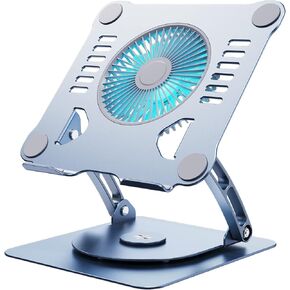 Laptop Stand with Cooling Fan and 360°Rotating Base,Ergonomic Aluminum Alloy Laptop Riser,Dual Rotary Shaft Fully Foldable for Easy Storage,Compatible with Laptops and Tablets