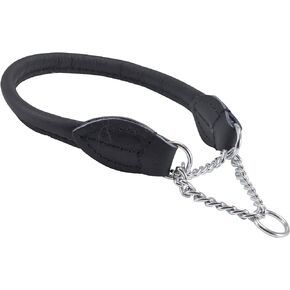 Rolled Genuine Leather Martingale Dog Collar Choker Black 7 Sizes (#3 - Neck Circumf.10.5"-12.25")