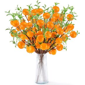 4Pcs Artificial Tangerine Branches, Lifelike Orange Branches with Green Leaf and Adjustable Branch, 11.8inch Fake Oranges for Home Kitchen, Graden, Desk, Party Decorations