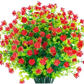 6 Bundles Fall Artificial Flowers for Outdoors Fake Flowers, Faux Plants Outdoor UV Resistant Shrubs, Indoor Outside Autumn Courtyards Wedding Home Vase Office Farmhouse Decorations(Orange)