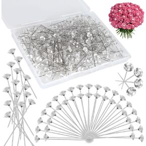 200Pcs Diamond Bouquet Pins, Corsage Boutonniere Pins,2 Inch Crystal Rhinestones Floral Pins,Straight Pins for Flower Bouquets Wedding Bridal Hair Accessories Jewelry DIY Decoration and Craft Sewing