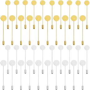 60Pcs Flat Round Tray Lapel Pin, 2 Sizes Stainless Steel Safety Stick Pins Round Blank Tray Brooch Pins Needle Suit Tie Hat Pin Scarf Badge for DIY Costume Jewelry Making Accessories(Gold,Silver)