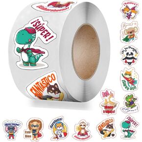 1step2dream 500 Pieces Spanish Super Animal Rewards Stickers for Students | Classroom Supplies for Teacher | Praising Encouraging Incentive Stickers | Motivational Stickers for Kids