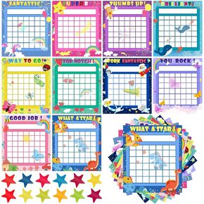 100 Pieces Kids Sticker Chart Classroom Incentive Chart Sticker Kids Behavior Reward Chart at Home, 10 Designs with 2800 Star Stickers