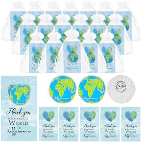 50 Set Earth Day Party Favors Earth Appreciation Award Pins Inspirational Lapel Pins Earth Brooches Thank You Cards Organza Bags for Employees Coworkers Team Staff Teachers Gifts Mini Globe