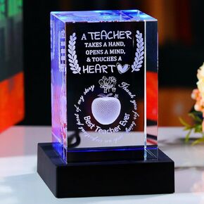 Teacher Appreciation Gifts For Women From Student - 3D Crystal Engraved Apple Decor - Personalized Retirement Gifts For Best Teacher Thank You Gifts At The End Of Year