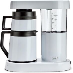 Ratio Coffee - Series 2 Six Coffee Maker, Simulated Pour-Over Coffee Machine, Coffee Pot with 1.25-Liter/40-Ounce Brewing Capacity, White Coffee Maker, Makes 2-8 Cups, 6.75" D x 13.5" W x 14.25" H