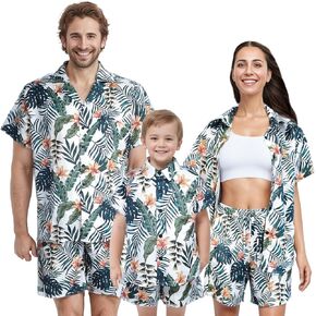 IFFEI Family Matching Outfits Hawaiian Shirt and Shorts with Pockets for Womens Mens Kids Loungewear Blouse Set
