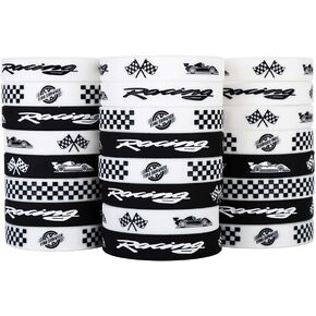 24 Pack Race Car Silicone Wristbands Bracelets, Racing Checkered Flag Hot Wheels Birthday Decoration Party Favors