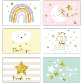 4x6 Gold Foil Baby Starry Night Thank You Cards (Bulk 36-Pack) Matching Peel-and-Seal White Envelopes | Assorted Set, Watercolor Graphics | Baby Shower, Birthday Party, Blank Notes