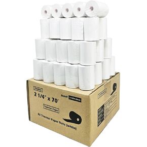 (50 Rolls Coreless) vx520 Special 2 1/4 x 70 thermal paper (2.25 inches x 70ft) Verifone VX520 Ingenico ICT220 ICT250 First Data FD400 Nurit 8000 8020 STP103 BPA Free