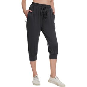 BATHRINS Womens Lightweight Sweatpants Capri Pants Summer Workout Hiking Capris Comfy Joggers with Zipper Pockets