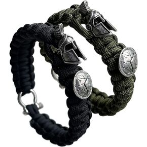 2 Pack Spartan Helmet Paracord Bracelets Hand Woven Paracord Bracelets with Adjustable Shackle for Men Women
