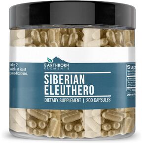 Earthborn Elements Siberian Eleuthero 200 Capsules, Pure & Undiluted, No Additives