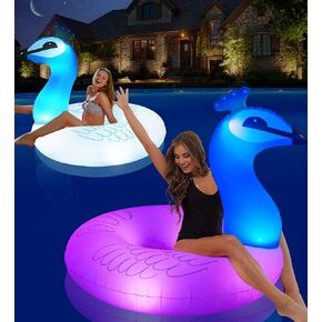DeeprBetter Inflatable Pool Float with Colorful Lights, 2024 Solar Peacock Ring Pool Float |Bachelorette Pool Animal Floats,Big Peacock Float for Adults, Swimming Pool Tubes Floaties for Party