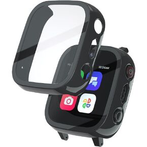 SimpleThings Screen Protector Compatible with Cosmo JrTrack 3 Smart Watch, Hard PC Case with HD Clear Tempered Glass Screen Protector for Kids Boys Girls (Black+Black)